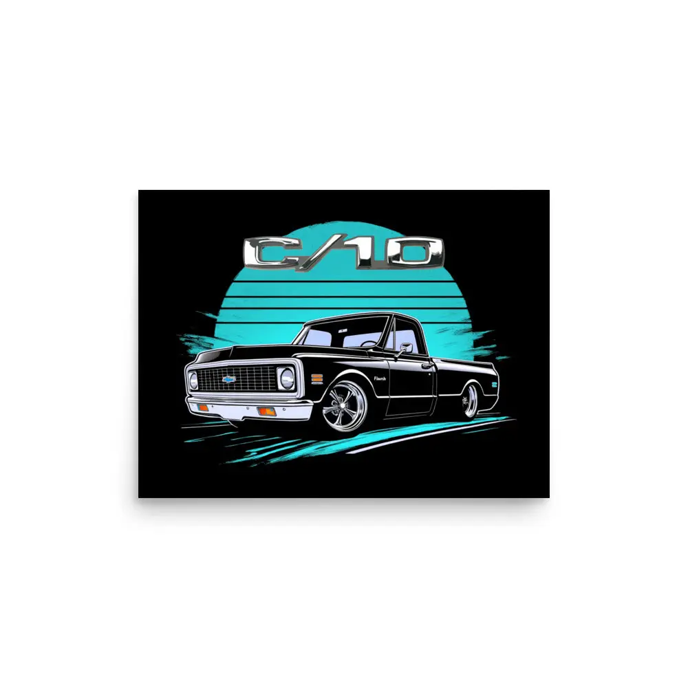 1970 Chevy C10 Pickup Truck Classic Car Wall Art Poster for Man Cave Office Garage