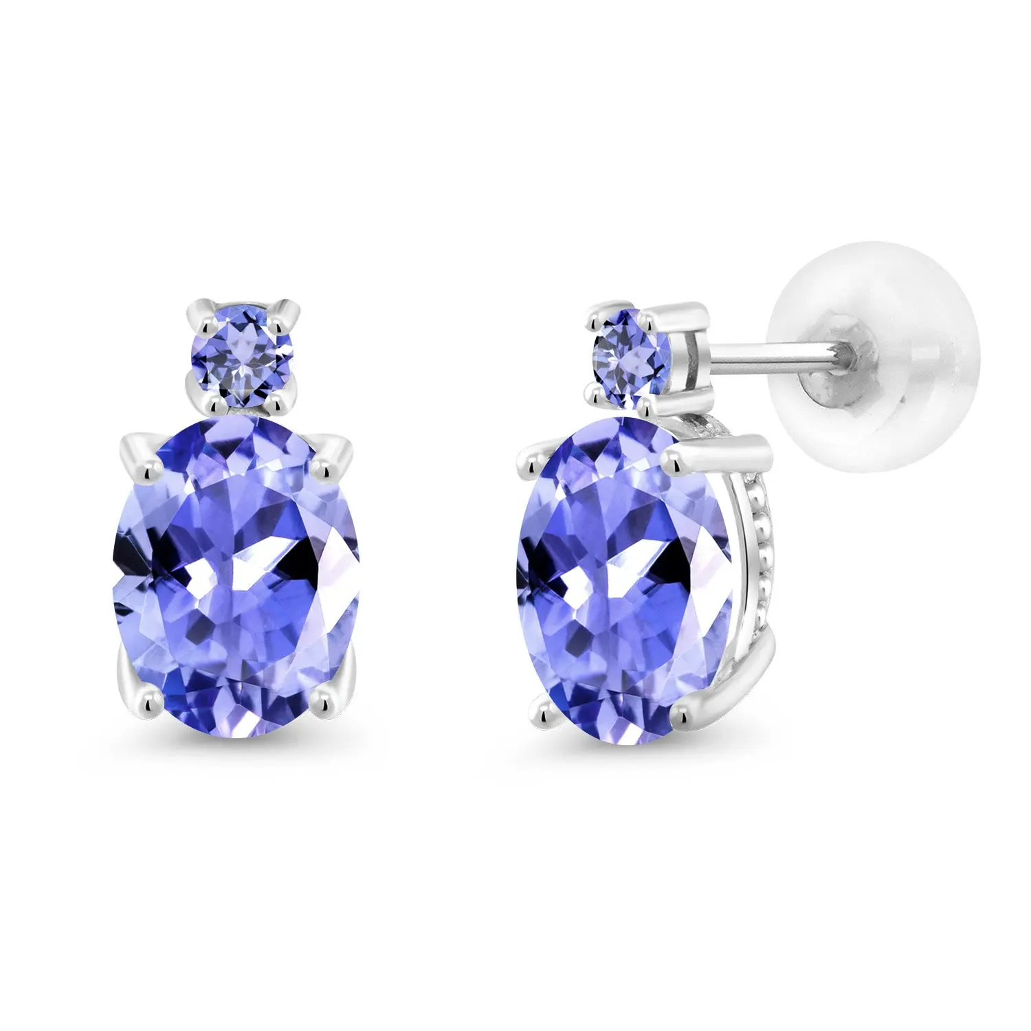 14K White Gold Blue Tanzanite Earrings For Women | 2.48 Cttw | Gemstone December Birthstone | Oval 8X6MM and Round 2.5MM | Fine Jewelry Gifts for Women Mom Wife Her