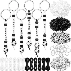 564 Pcs Soccer Keychain Making Kit DIY Soccer Bead Key Chain Craft Adjustable Sport Letter Bead Charm Sport Theme Party Favor Gift Backpack Accessories Holiday Decoration (Black/White) - Home Improvement.
