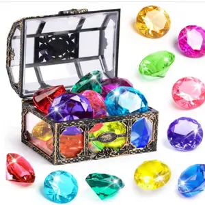Dishio Dive Gem Swimming Pool Toy Set, 10-Piece Colorful Diamond Diving Toys with Treasure Chest, Pirate Pool Toys for Kids Bathing Birthday Party Decorations