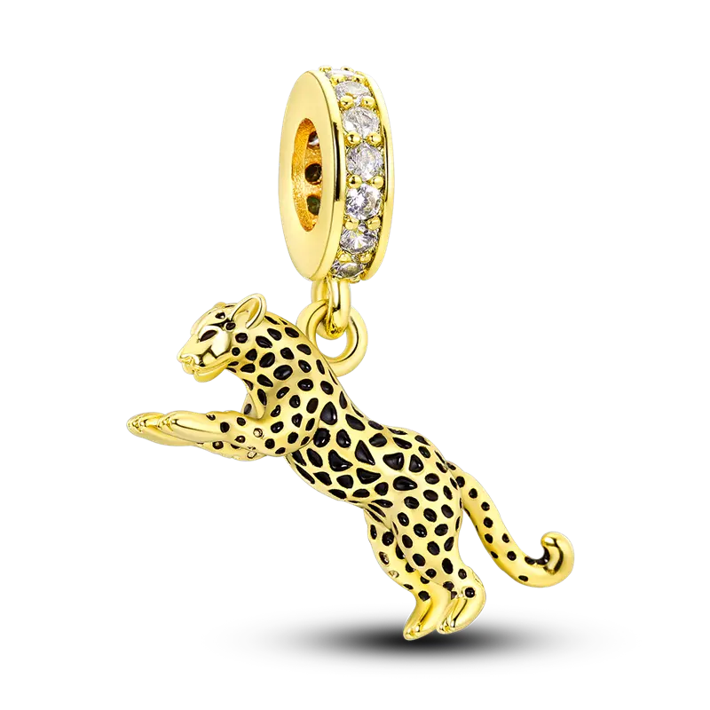 MULA Gold-Plated Leopard Charm Pendant with Zirconia, Bold Animal Jewelry for Women, Hypoallergenic & Pandora Compatible Accessory for Gifting, Charms & Pendants, Animals, Valentines Day