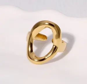 Open Circle Adjustable Ring Gold Plated Stainless Steel Fashion Jewelry for Women