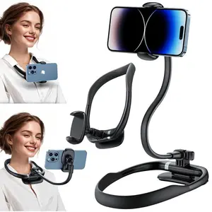 Hands-Free Phone Holder Neck Mount with Magnetic Phone Grip - Flexible 360° Gooseneck for iPhone & Samsung 4-7", Adjustable Bed/Desk Mount for TikTok Live/Outdoor Shooting Black Smartphone Cellphone Stand clip fash sale