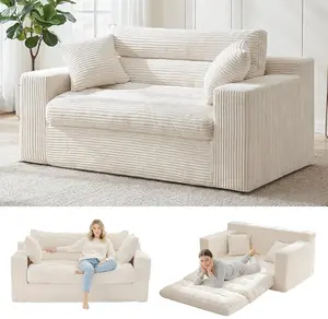 Winzoo Convertible Sofa Bed, Pull Out Boneless Couch Loveseat Floor Sofa Bed with Pillows, 2-Seater Folding Sofa Loveseat Boneless Couch for Living Room, Bedroom, Apartment, Office (Beige)