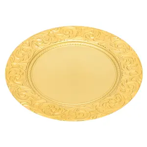 100-Piece Gold Charger Plates, Heavy Duty PP Dinner Plates with Embossed Rim & Smooth Edges, 12.9 Inch Reusable & Stackable Placemats for Wedding Party Banquet Restaurant Catering & Holiday Dining