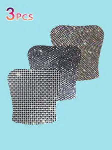 3-Piece Set Star Rhinestone Tube Top, Sexy Short Slim Fit Backless Vest, Y2K Style Inner Outer Wear, Party Stage Eye-Catching Top, Backless Camisole