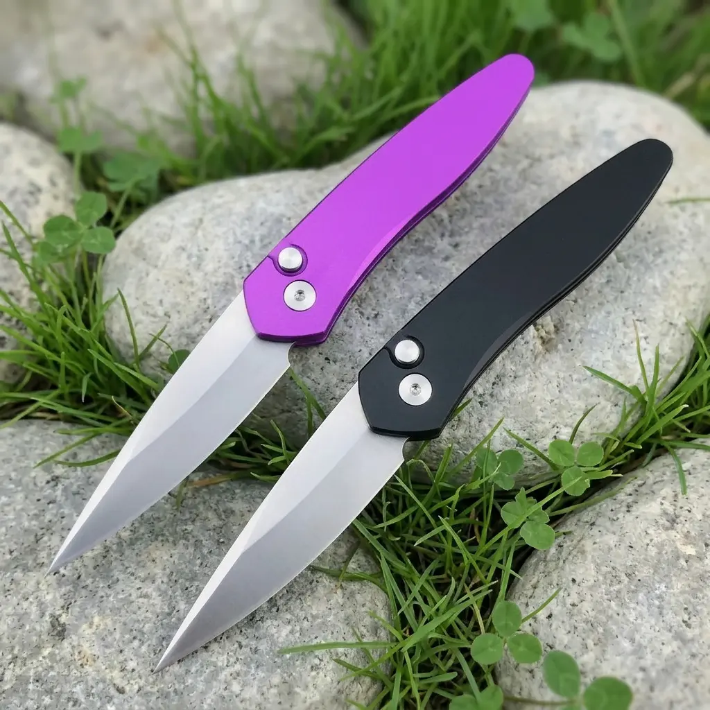3407 Compact Folding Pocket Knife - D2 Clip Point Blade (2.5 mm), Assisted Opening, Purple/Black Aluminium Handle (62 g/71 g) - Outdoor Survival Gear, EDC Survival Tool, Hiking Gear for Camping, Pocket Knives, Folding Pocket Knives