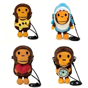 Adorable Cartoon Monkey Stuffed Toy Crossbody Bag, Casual Mini Sling Purse for Daily Outings, Birthday Gifts for Kids