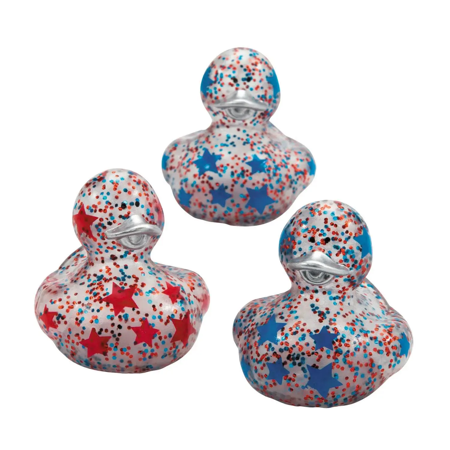 2" Patriotic Red, White & Blue Glitter Rubber Ducks - 12 Pc.