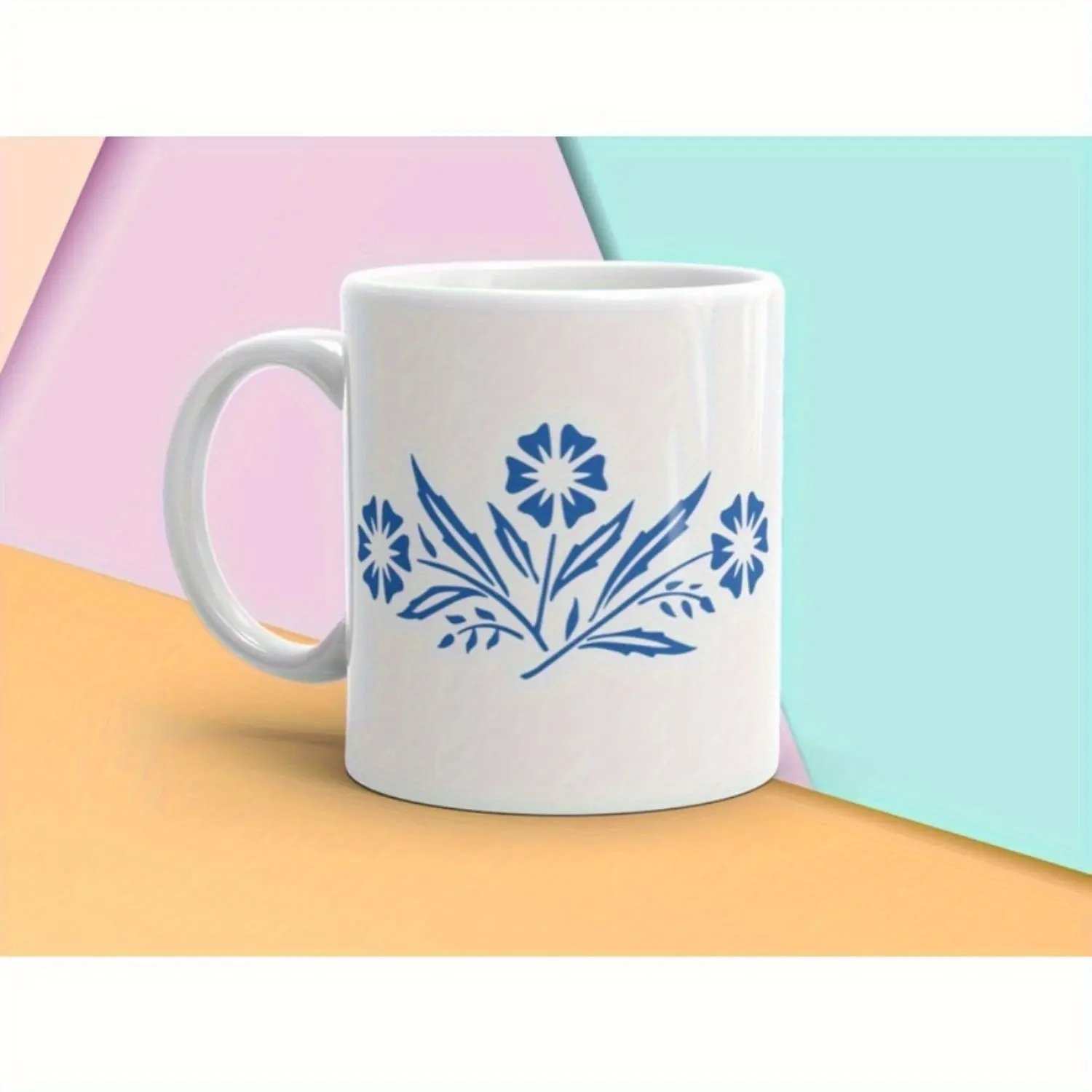 11oz Ceramic Vintage Corningware Blue Cornflower Reproduction Coffee Mug - Floral Casserole Dish Pattern, Reusable Daily Use Mom's Kitchen Beverage Cup, Customised 3.23"(w)x3.74"(h) Washable Drinkware, Ideal Thanksgiving & Christmas Gifts for Loved Ones,