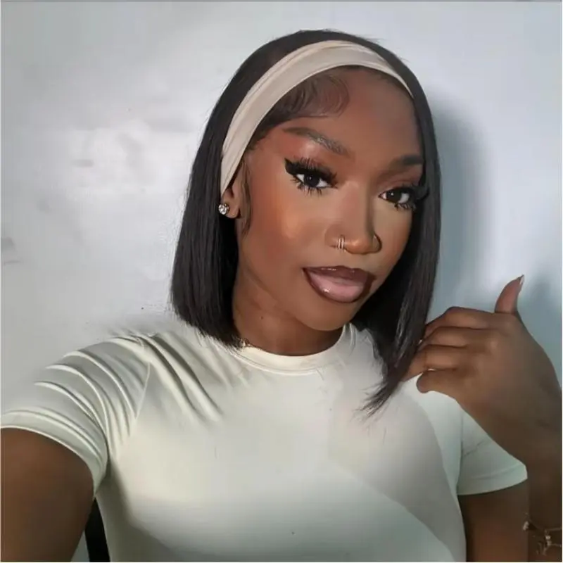 [Clearance Sale] Wiggins Hair Glueless Straight Headband Bob Wigs Human Hair Short Bob Wig No Lace Wig Beginner Friendly DIY Stylist Wig 12 Inch