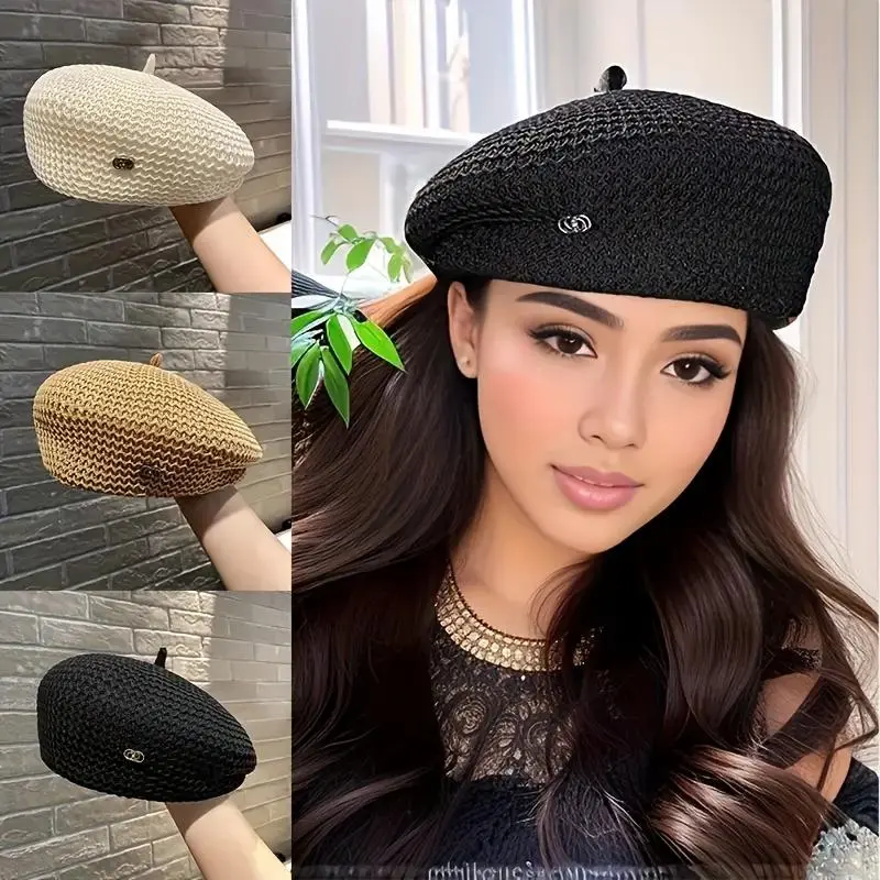 Women's Elegant Buckle-Design Bachelor Business Painter's Hat, Breathable Hollow-Structured, 1-Piece for Spring and Summer, Accessories For Women, Hats For Women