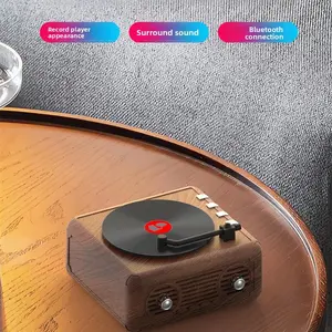 Record player retro wireless Bluetooth speaker, creative mini portable plug-in small speaker, birthday gift,support TF and FM USB AUX