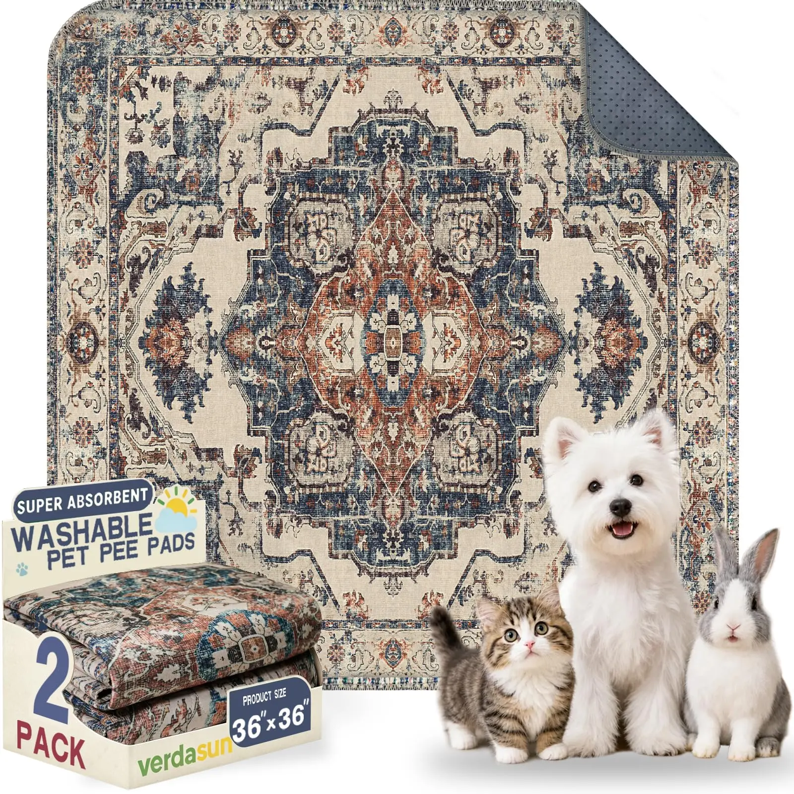 Classic Symmetry Washable Dog Pad – Ultra-Absorbent Leak-Proof Training Mat with Secure Grip, OEKO-TEX Certified Floor Liner for Large Crates & Open Playpens