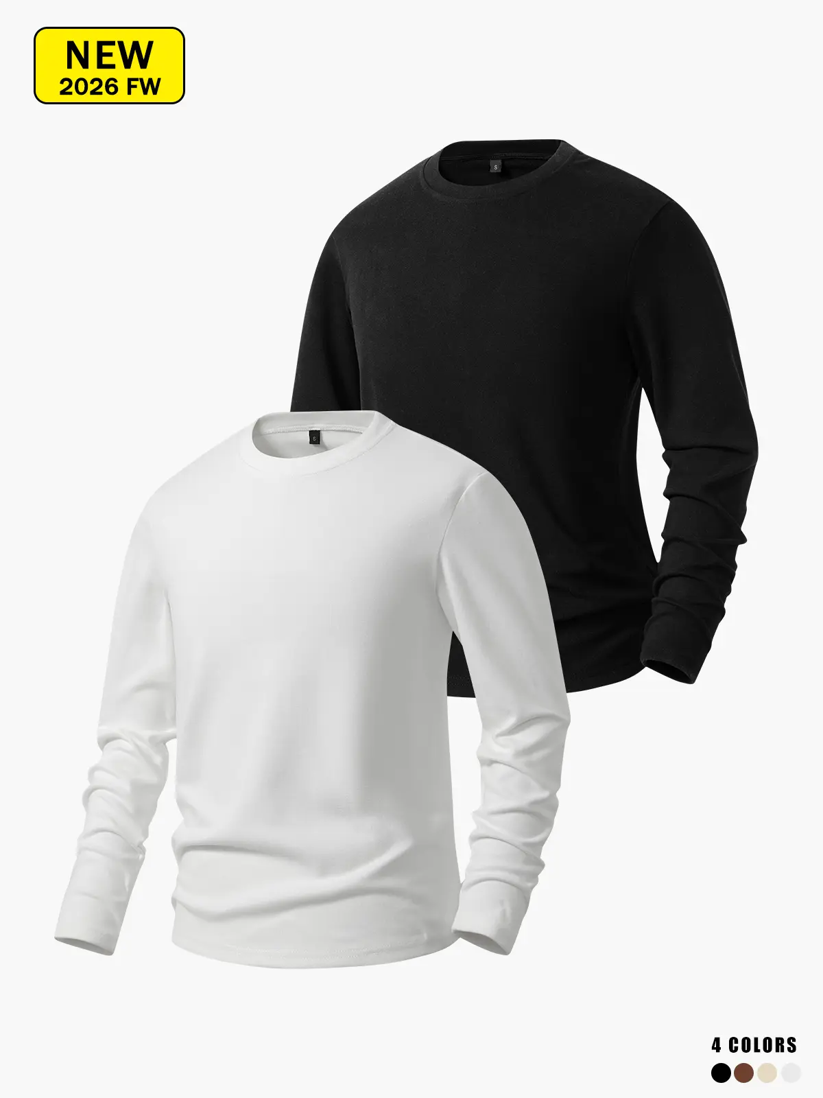 Men Solid Color Crew Neck Warm Dralon Long Sleeve Shirt, Elastic Breathable Thermal Base Layer Undershirt, Simple Basic Inner Top for Daily Casual Outfit
