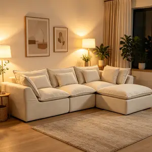 102.3" Width Cloud boneless Couch Oversized Modular Sectional Sofa True Relax Comfy Couches Wide&Deep Seat Sofas for Living Room Furniture Sets, 3Seat with Ottoman