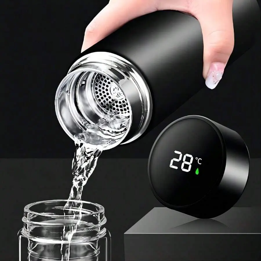 LED Temperature Display Insulated Water Bottle, 24H Heat & Cold Retention Stainless Steel Vacuum Flask, Thermal Flask, Thermos with Tea Infuser, Leak-Proof Insulated Bottle for Office, Travel & Outdoor, Insulated Travel Drinkware, 5 Colors