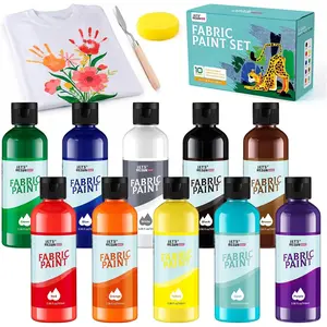 10 Colors 3.4oz/100ml Fabric Paint for Clothes Non-Toxic & Permanent Washer Safe Soft Textile Paint for Adult T-Shirts Jeans Canvas Shoes with Palette Knife & Sponge