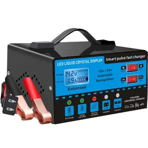 12V and 24V Smart Universal Battery Charger with LCD Display, Smart Maintenance, Temperature Compensation, Overcharge and Short-Circuit Protection, Suitable for Intelligent Trickle Charging and Maintenance of Car, SUV, Truck, Yacht, Emergency Starter
