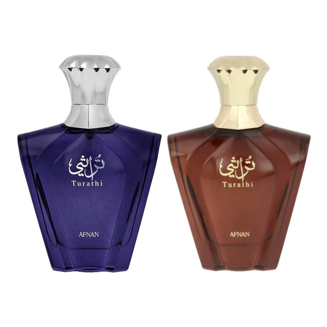 Afnan Men's TURATHI Brown & TURATHI Blue EDP Fragrance Multi-Pack - 3.06oz(90ml) Fresh Natural Blend Liquid, 2 Variants Gift Bundle, Two Variants