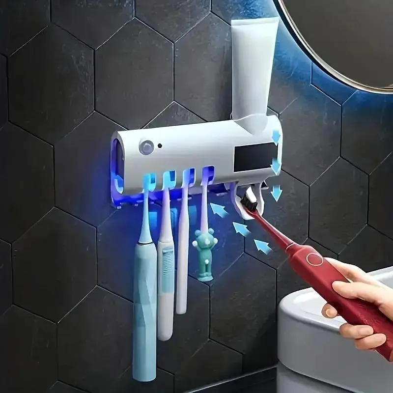 Wall Mounted Toothbrush HolderRechargeable Toothbrush DisinfectorAutomatic Squeeze DispenserBathroom Supplies