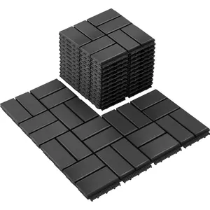 36 count Interlocking Deck Tiles 12 x 12" Plastic Patio Flooring  Patio Pavers Outdoor  Weather Use Square Interlocking Deck Tiles for Balcony Backyard Porch Pool, Dark Grey