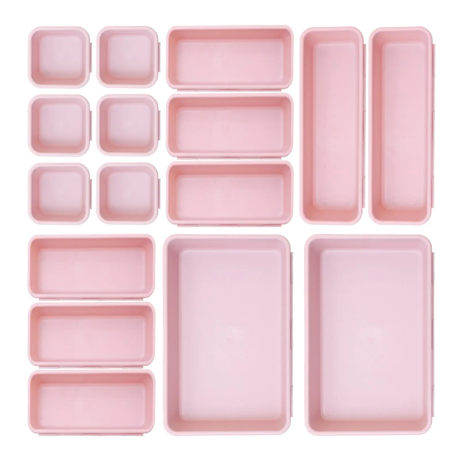 Modular Drawer Organizer Storage, 16-Piece Set of Bins in 3 Sizes for Vanity, Beauty & Kitchen Organization, Boxes, Box Organiser, Divided Compartments Organiser, Bathroom, Plastic, Makeup/Kitchen, Household, Three Sizes