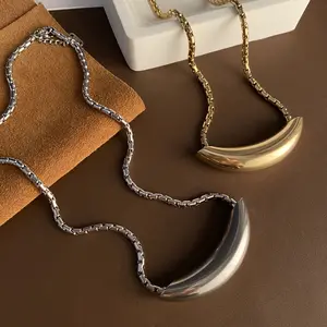 Cold Metal Wind Curved Pipe Pendant Titanium Steel Necklace Advanced Design Necklace Fashion Versatile Jewelry