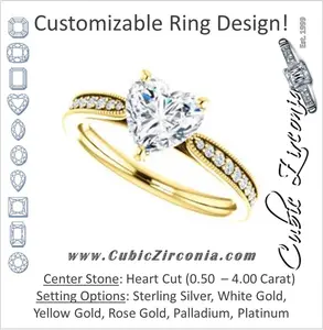 Cubic Zirconia Engagement Ring- The Brooklynn (Customizable Heart Cut with Cathedral Setting and Milgrained Pavé Band)