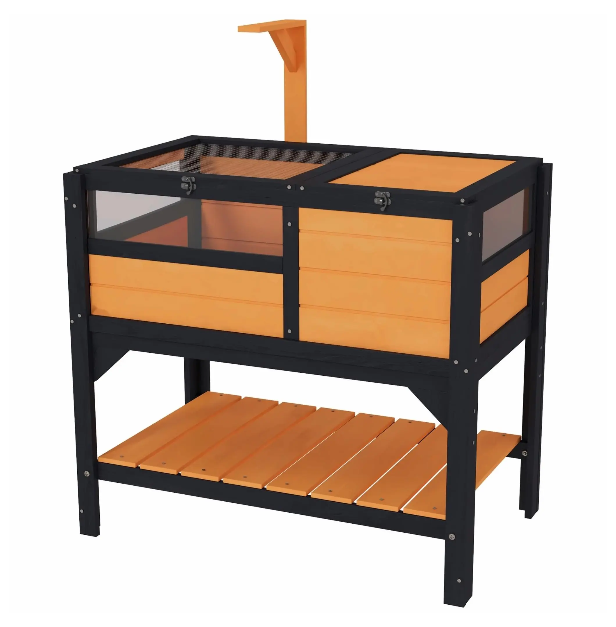 Tortoise Habitat Wooden Enclosure with Shelf, Indoor Reptile Cage with Basking Area, Weather Protection, Yellow