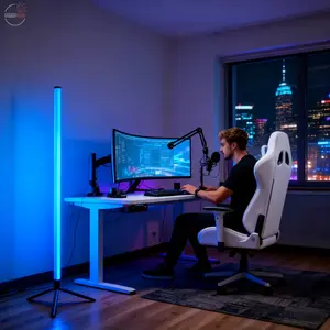1 Piece Upgraded Smart Floor Lamp, Three-section Plug-in LED Lamp, E-sports Room & Influencer Photography Ambient Light, Bedroom/Living Room Decorative Lighting, Music Sync RGB Color Changing, 20 Lighting Modes, Modern Floor Lamp, Led Floor Lamps