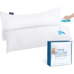 Waterproof Body Size Pillow Protector 2 Pack, 21"x 55" Zippered Pillow Cover Encasement Pillow Case White