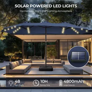 Huge 15Ft Large Double-Sided Patio umbrella with Solar Lights, Waterproof Canopies, Parasols, for Backyard Deck Swimming Pool Shade big umbrellas Outdoor Push Button Tilt Patio umbrella