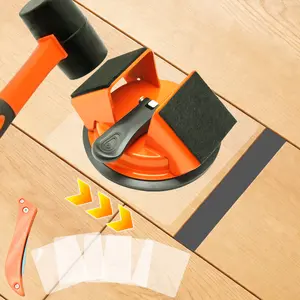 Heavy Duty Floor Gap Fixer Tool Kit with Rubber Mallet, Iron Striker, Double 45° Striking Surface, Suction Cup, 5 Adhesive Sheets, Auto-Tightening Grip for Hardwood, Vinyl, Tile Floors, Felt-Compatible for Anyone, Corner Access