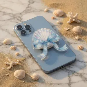 Seashell Phone Grip Coastal Beach Magnetic Acrylic Grip Ocean Inspired Pop Socket Pearl Shell Bow Charm Holder Summer Beachy Preppy Gift