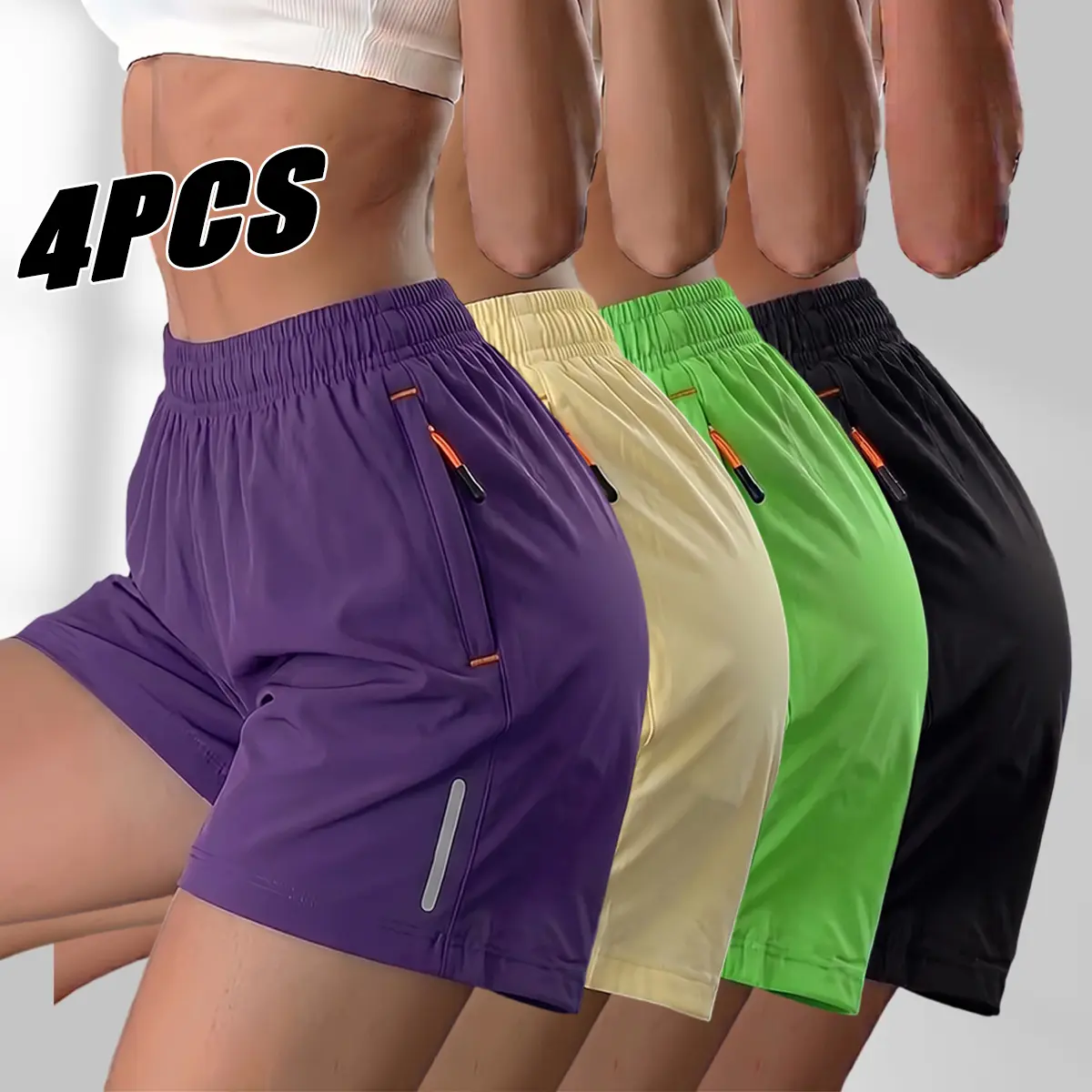 Solid Athletic Lounge Shorts for Women, 4-Pack with Drawstring Waist, Comfortable Bottoms for Summer Sleep and Casual Wear, Active, Black, Plain, Elastic Shorts, Comfortable Breathable Lightweight Shorts