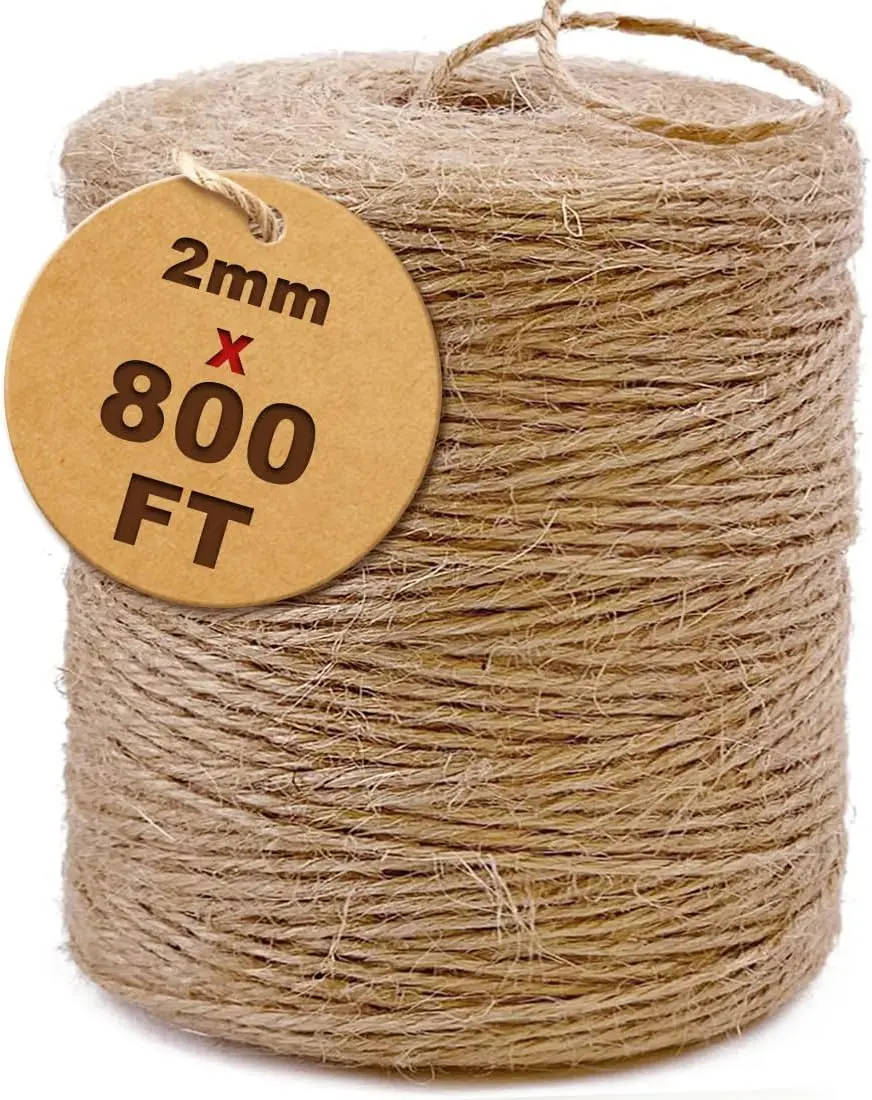 2mm All Natural Jute Twine String, Thin Brown Craft Twine for Plant & Garden Use, Gift Wrapping & Christmas Handmade Projects, 800 Ft (244M) Hardware Packing String, All Natural Twine