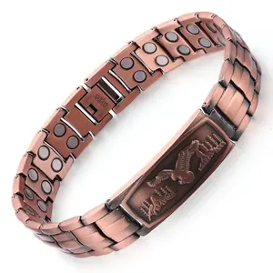 Copper Bracelet for Men Healing Energy Eagle Pattern Magnetic Health Jewelry with Free Adjustment Tool Trendy Stack Bangle