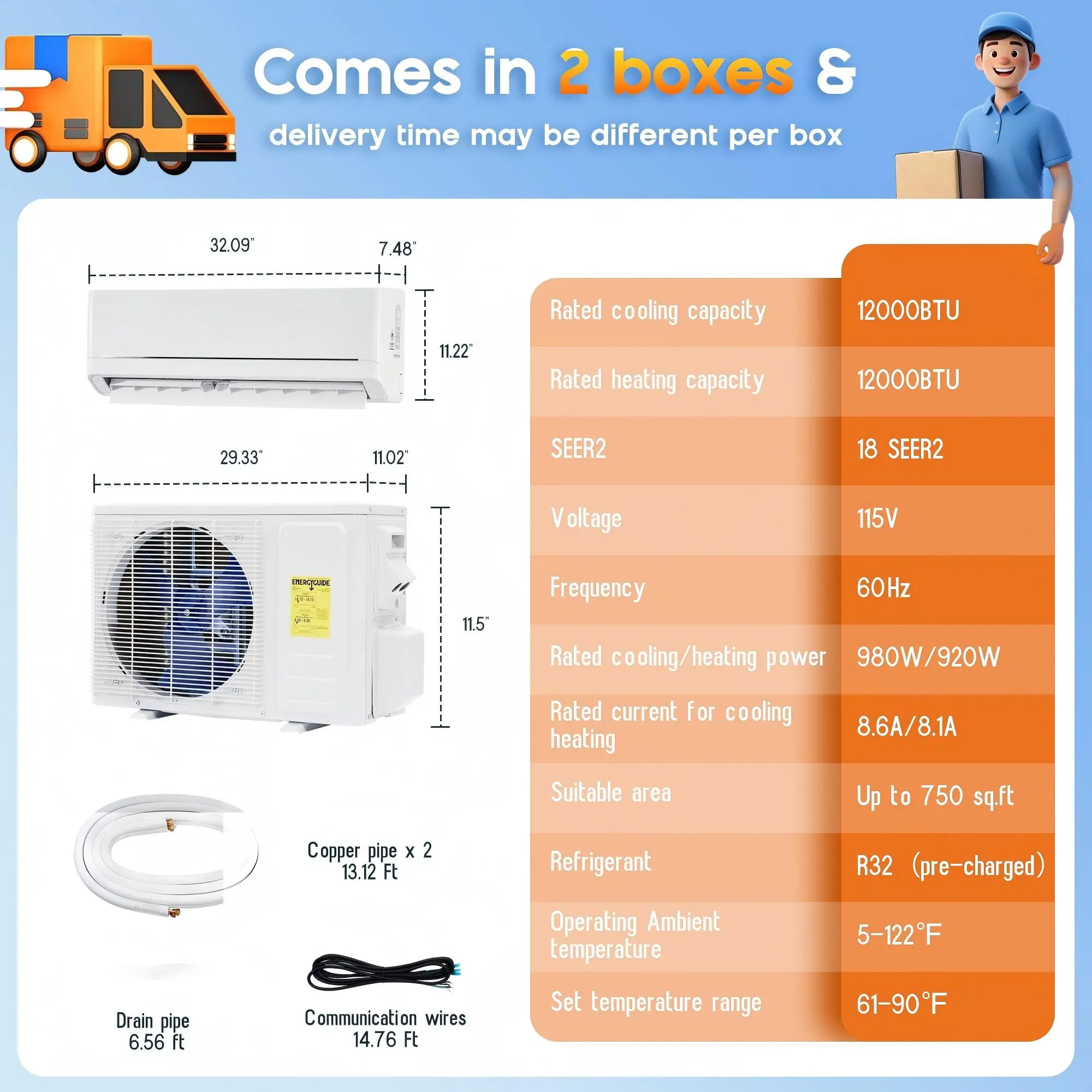 12,000BTU-115V, 18 SEER2