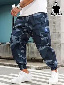 【Plus Size】 Men's Camo Print Pocket Cargo Pants, Regular Fit Casual Street Fashion Trousers for Daily Wear, Men's Bottoms for All Seasons