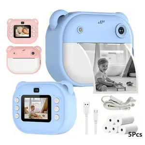 Kids Instant Print Camera - Zero Ink Digital Selfie Camera with 5 Rolls Print Paper & Stickers, 1080P HD Video Recorder Toy Camera, Ideal Christmas Birthday Gifts for Girls Boys