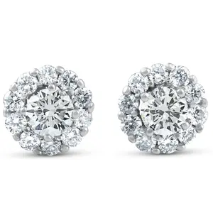 1ct Halo Round Diamond Studs 14k White Gold