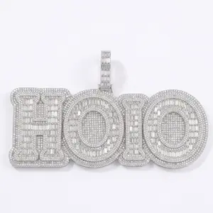 ⑧③SPACEICE Custom Name Letter Pendant for Men Women, 26 Letters Available Iced Out Baguette & Round Cubic Zirconia Personalized Name Necklace, Hip Hop Solid Metal Charm Pendant, Rapper Jewelry Gift for Birthday Valentine's Day
