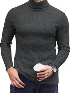 Mens Thermal Top Base Layers Turtleneck Long Sleeve Slim Fit Jumper Fall Winter Thermal Underwear Ribbed Lightweight