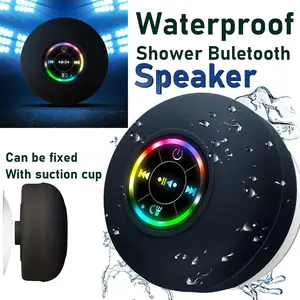 Waterproof Mini Bluetooth Speaker, Portable Wireless Speaker With Suction Cup, USB Rechargeable Audio Speaker, Portable Wireless Bluetooth 5.0-compatible Speaker for Parties, Bathroom, Travel, Home, Outdoors, gift, Wireless with RGB LED Lights Smartphone