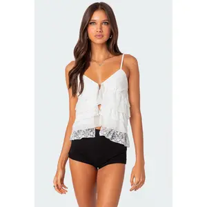 Lacey Split Front Ruffle Tank Top