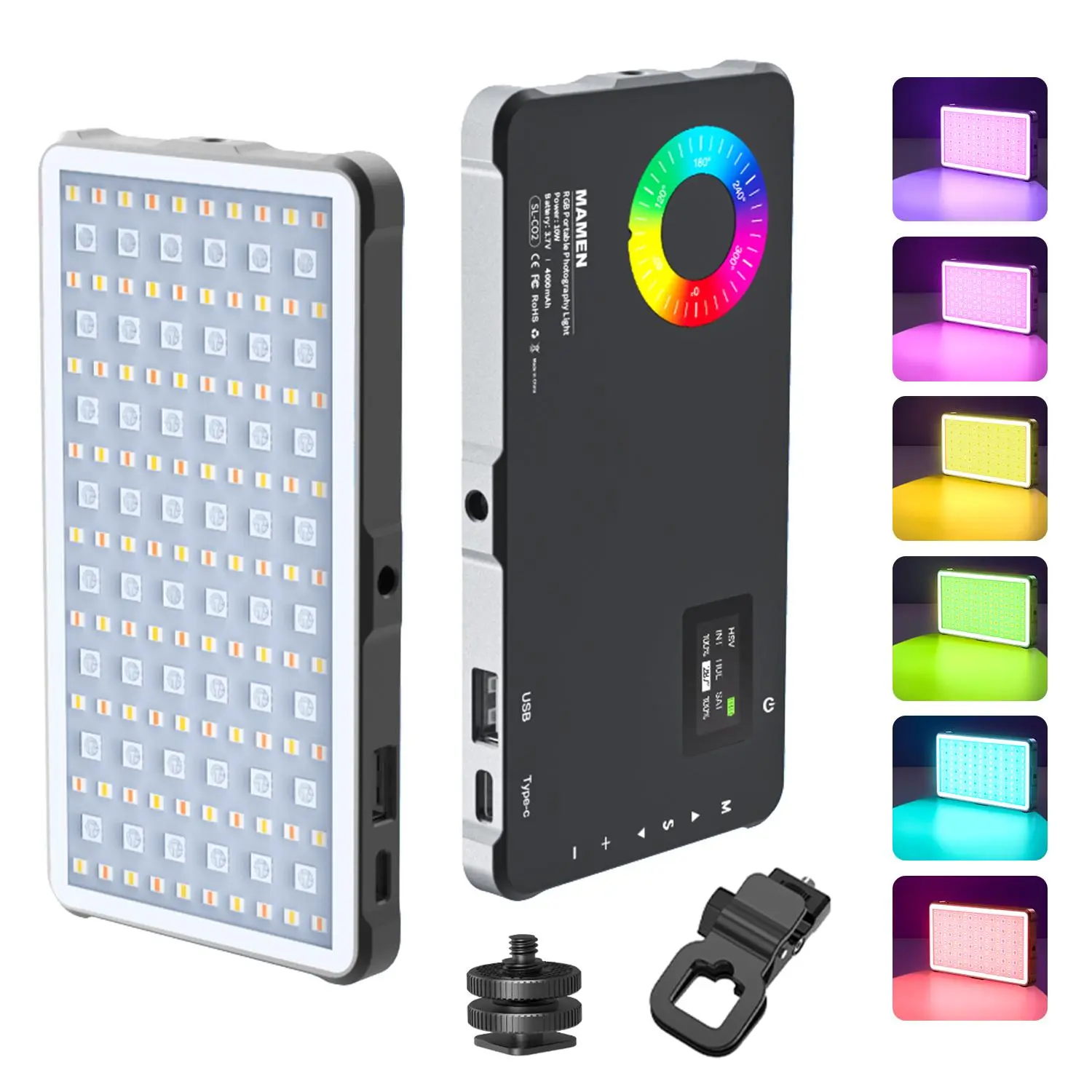 RGB Video Light, Portable LED Camera Light Panel, 0-360 Full Color LED Light, Rechargeable DSLR Lighting for Vlogging, Photography, Photographic Fill Light, Photography Equipment, Photography Supplies, Photography Camera Accessories