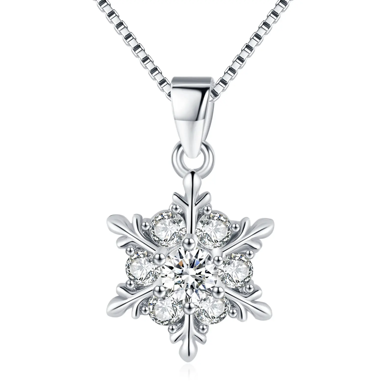 DRINSPER 925 Real Silver Snowflake Fashion Necklace - Dainty Cubic Zirconia Chain, Classic Pendant, Winter Christmas Gift for Jewelry Lovers, Classic Silver, Dainty Chain, Pendant Necklace, Unisex, Silver Necklaces & Pendants