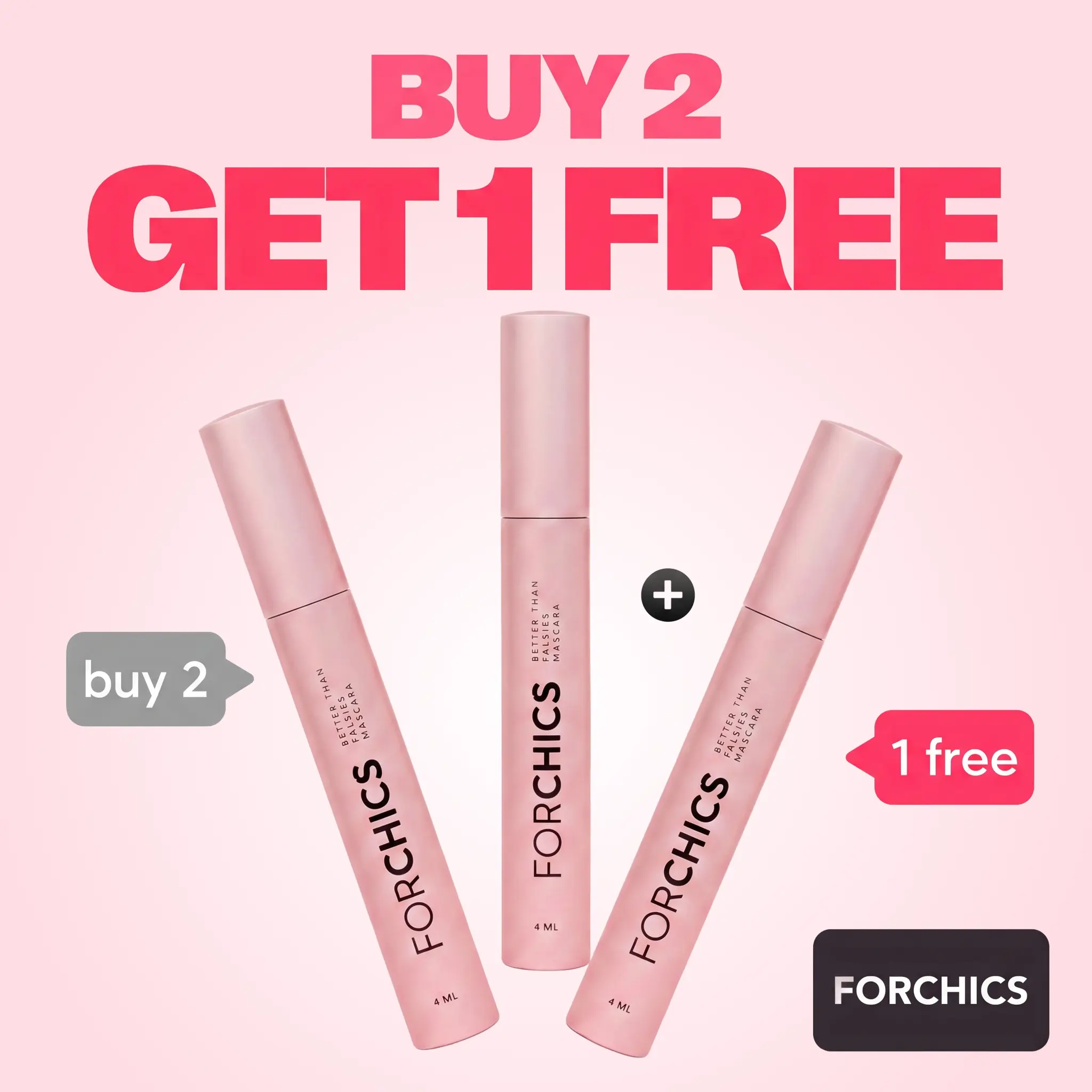Buy 2 Get 1 Free: FORCHICS Better Than Falsies Lash Growth Mascara - Volumizing Black Lash Treatment with Antioxidants, Hormone-Free Lengthening Mascara for Thicker, Healthier Lashes, Cruelty-Free, Vegan, Paraben & Fragrance Free