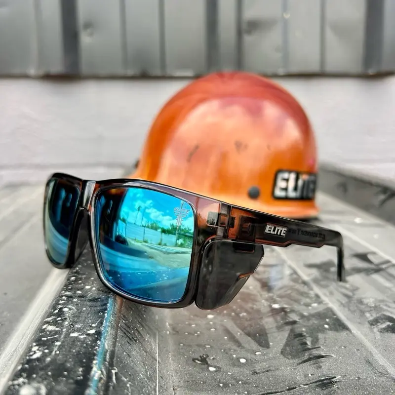 Elite Delta – ANSI Z87.1 Safety Glasses (Smoke Frame + Blue Mirror Lens)